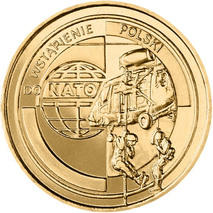 Image of 2 zloty coin - Poland's accession to NATO  | Poland 1999.  The Nordic gold (CuZnAl) coin is of UNC quality.