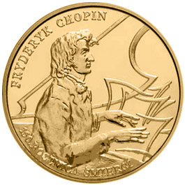 Image of 2 zloty coin - 150th anniversary of Fryderyk Chopin's death  | Poland 1999.  The Nordic gold (CuZnAl) coin is of UNC quality.