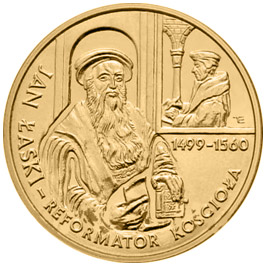 Image of 2 zloty coin - 500th anniversary of birth of Jan Łaski  | Poland 1999.  The Nordic gold (CuZnAl) coin is of UNC quality.