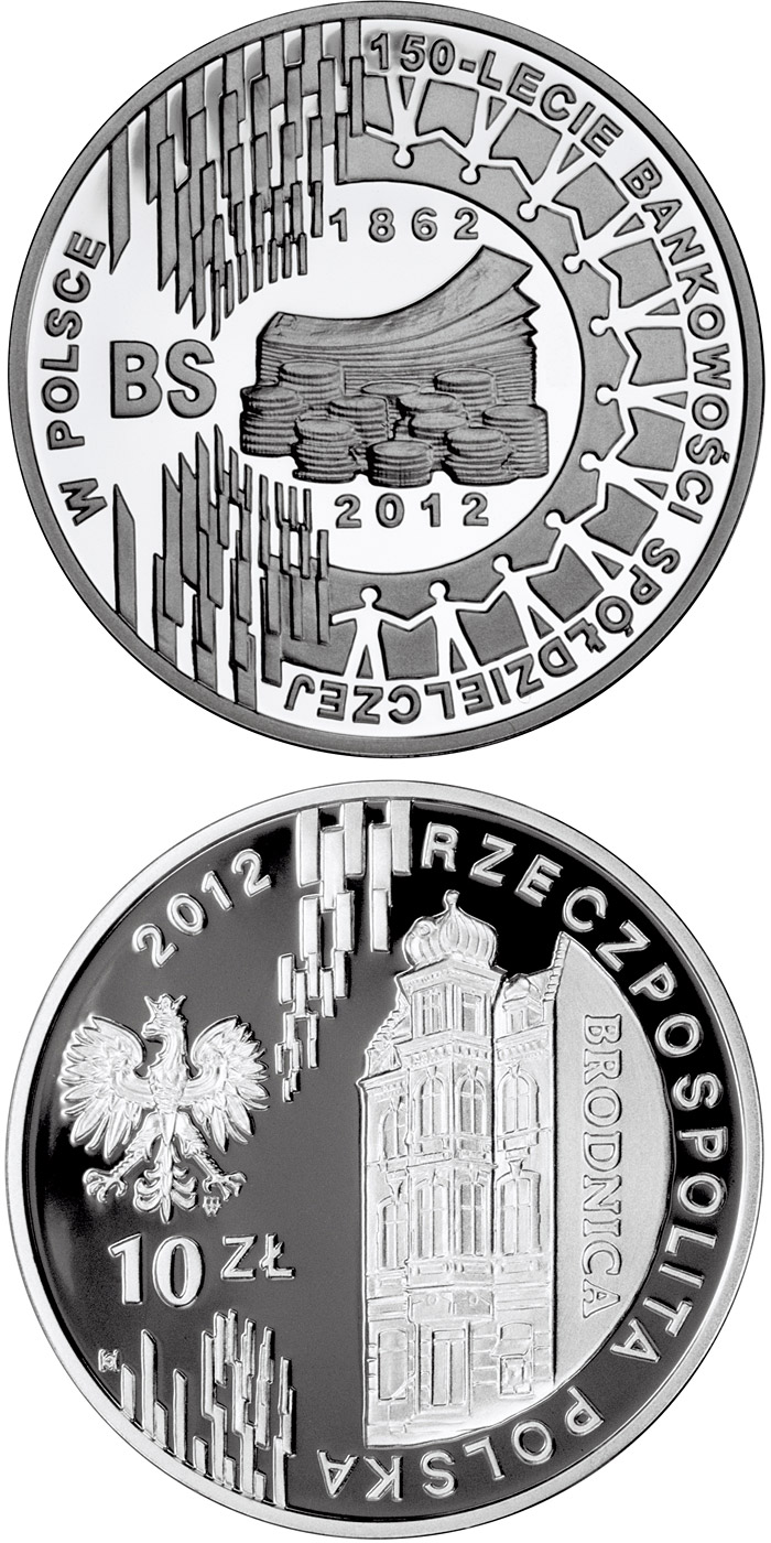 Image of 10 zloty coin - 150 Years of Cooperative Banking in Poland | Poland 2012.  The Silver coin is of Proof quality.