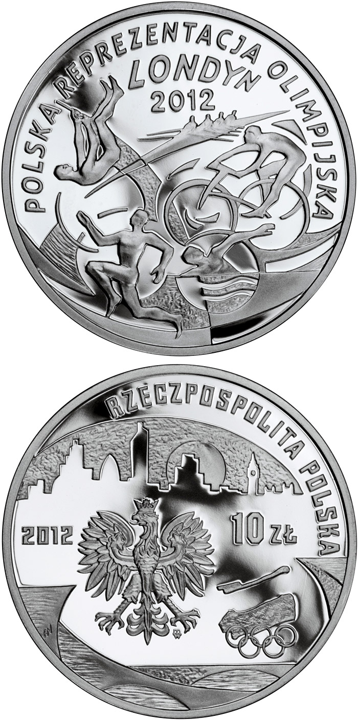 Image of 10 zloty coin - Polish Olympic Team – London 2012 | Poland 2012.  The Silver coin is of Proof quality.