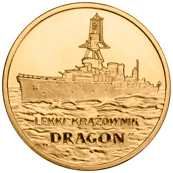 Image of 2 zloty coin - Dragon - Light cruiser | Poland 2012.  The Nordic gold (CuZnAl) coin is of UNC quality.