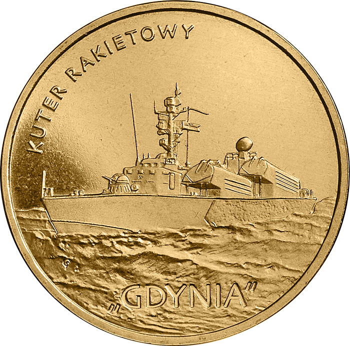 Image of 2 zloty coin - Gdynia Missile Boat | Poland 2013.  The Nordic gold (CuZnAl) coin is of UNC quality.