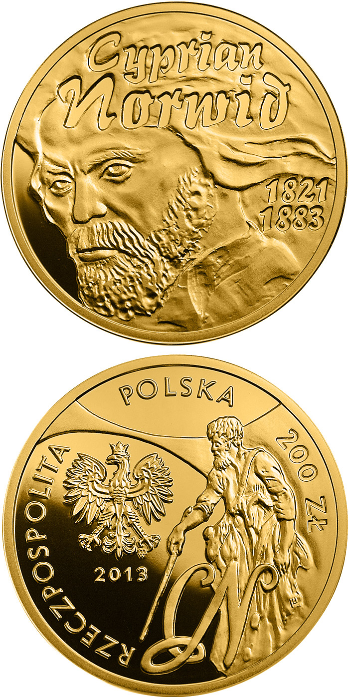Image of 2 zloty coin - Cyprian Norwid | Poland 2013.  The Nordic gold (CuZnAl) coin is of UNC quality.