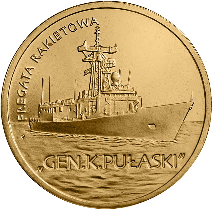 Image of 2 zloty coin - Pulaski Guided-missile Frigate | Poland 2013.  The Nordic gold (CuZnAl) coin is of UNC quality.