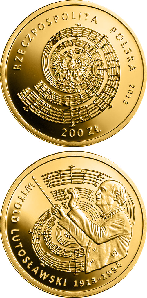Image of 200 zloty coin - Witold Lutosławski | Poland 2013.  The Gold coin is of Proof quality.