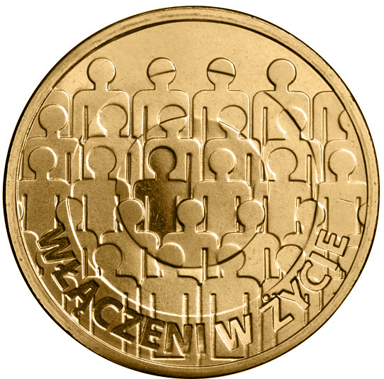 Image of 2 zloty coin - 50th anniversary of the Polish Society for the Mentally Handicapped | Poland 2013.  The Nordic gold (CuZnAl) coin is of UNC quality.