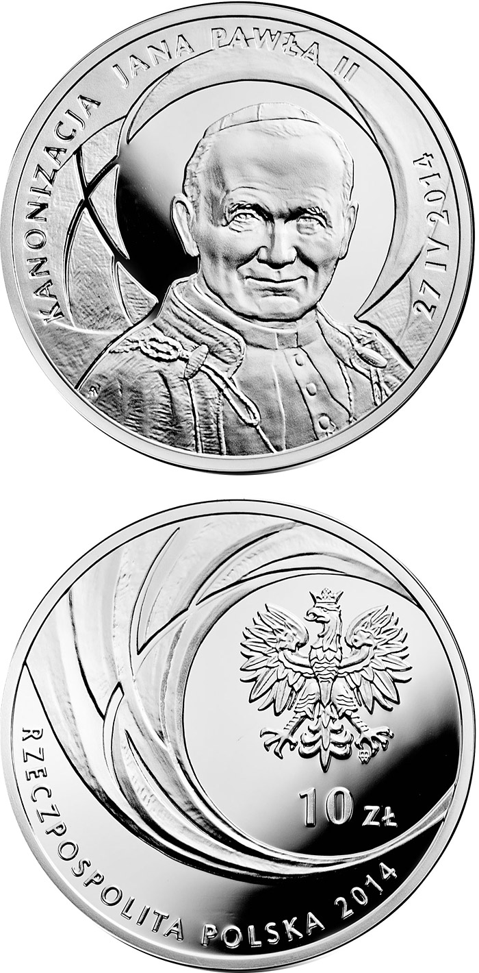 Image of 10 zloty coin - Canonisation of John Paul II, 27 IV 2014 | Poland 2014.  The Silver coin is of Proof quality.