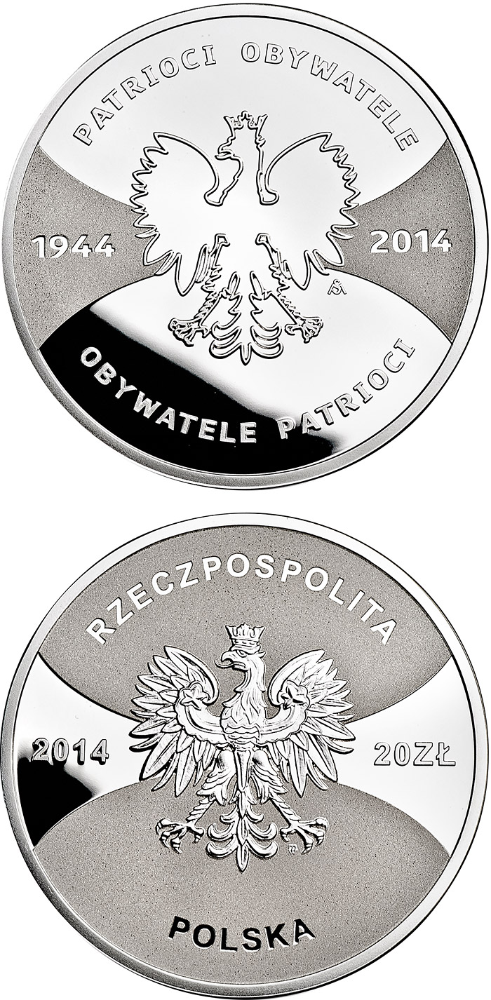 Image of 20 zloty coin - Patriots 1944 Citizens 2014  | Poland 2014.  The Silver coin is of Proof quality.