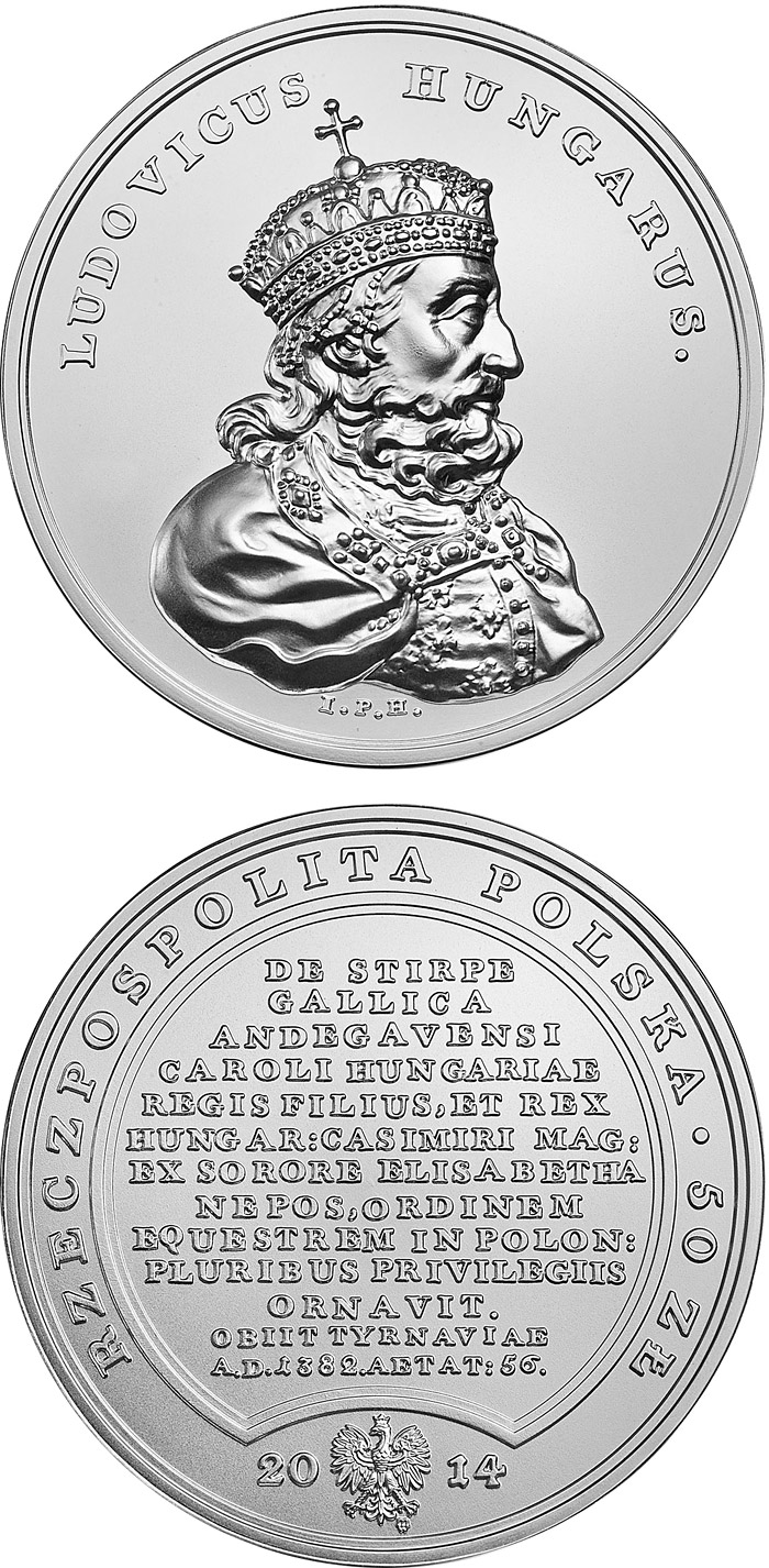 Image of 50 zloty coin - Treasures of King Stanislaw August – Louis the Great  | Poland 2014.  The Silver coin is of BU quality.
