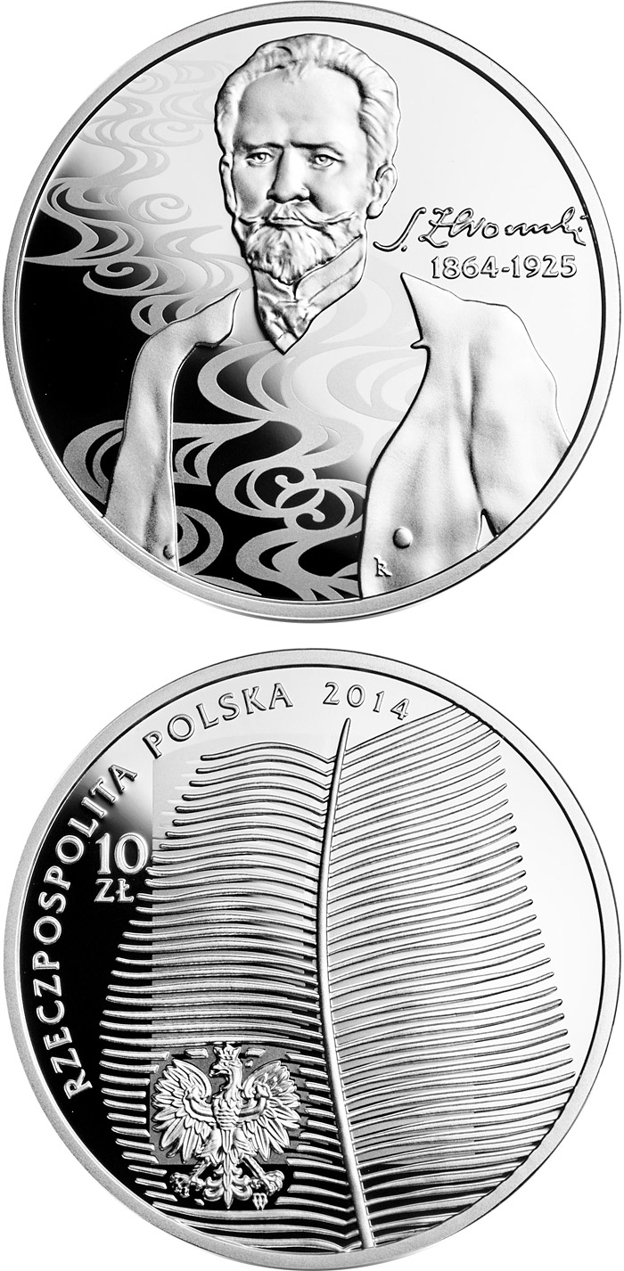 Image of 10 zloty coin - 150th anniversary of the birth of Stefan Żeromski  | Poland 2014.  The Silver coin is of Proof quality.