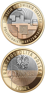 200 zloty coin 100 Years of Warsaw University of Technology | Poland 2015