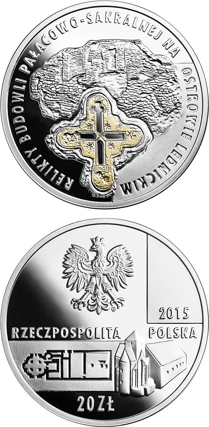 Image of 20 zloty coin - Relics of the palace and religious complex in Ostrów Lednicki  | Poland 2015.  The Silver coin is of Proof quality.