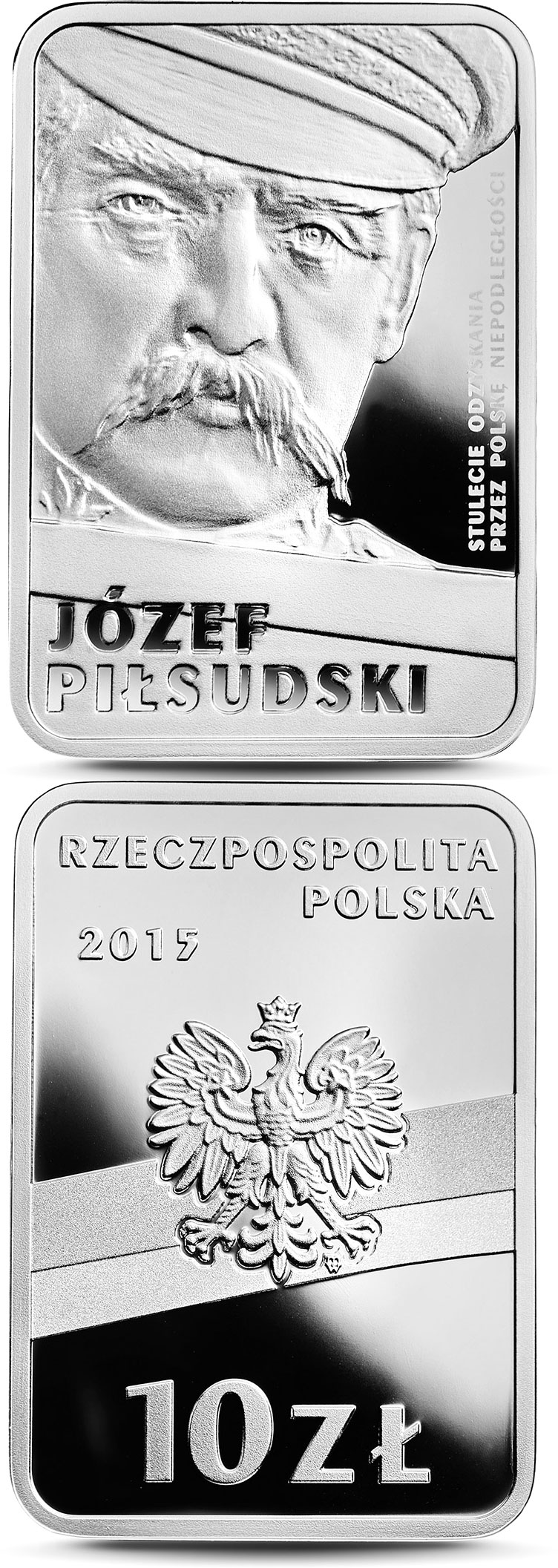 Image of 10 zloty coin - 100th Anniversary of Regaining Independence by Poland – Józef Piłsudski | Poland 2015.  The Silver coin is of Proof quality.