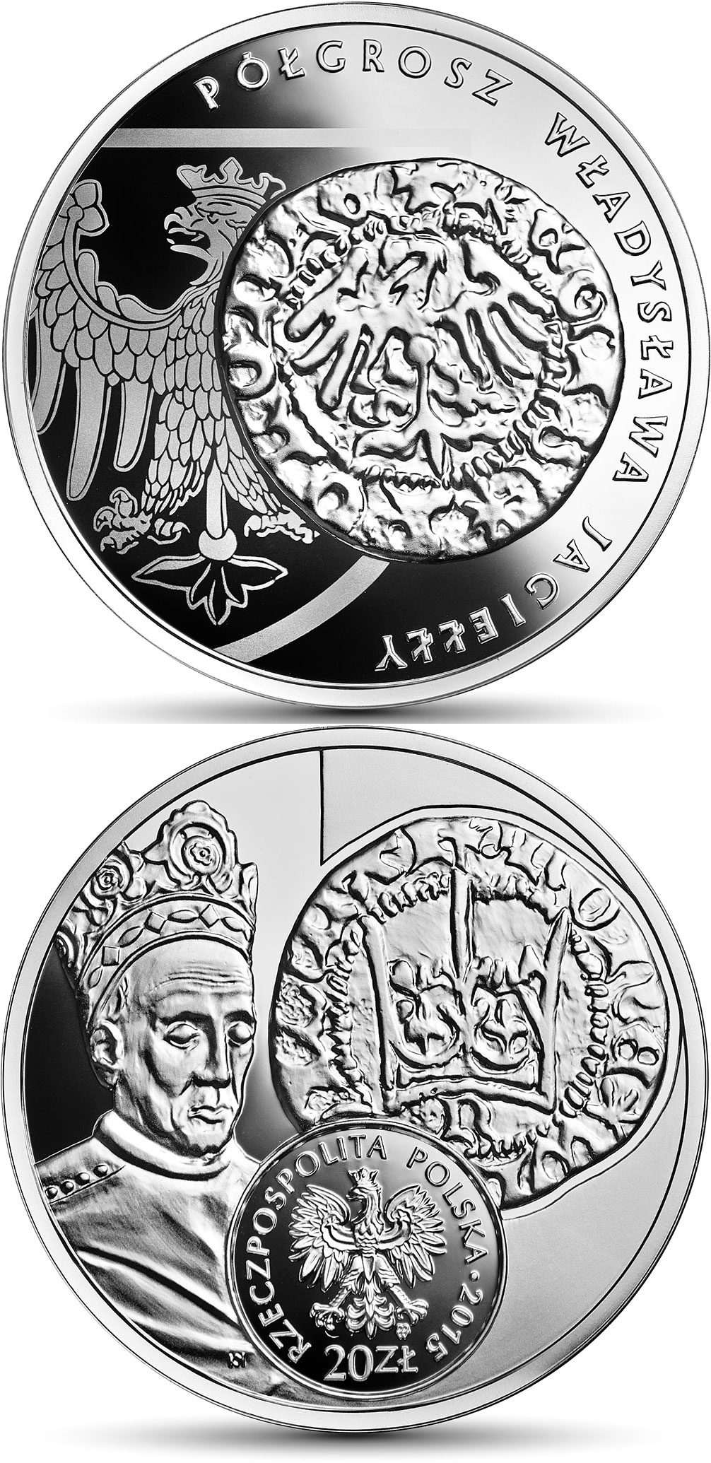 Image of 20 zloty coin - The half grosz of Ladislas Jagiello  | Poland 2015.  The Silver coin is of Proof quality.
