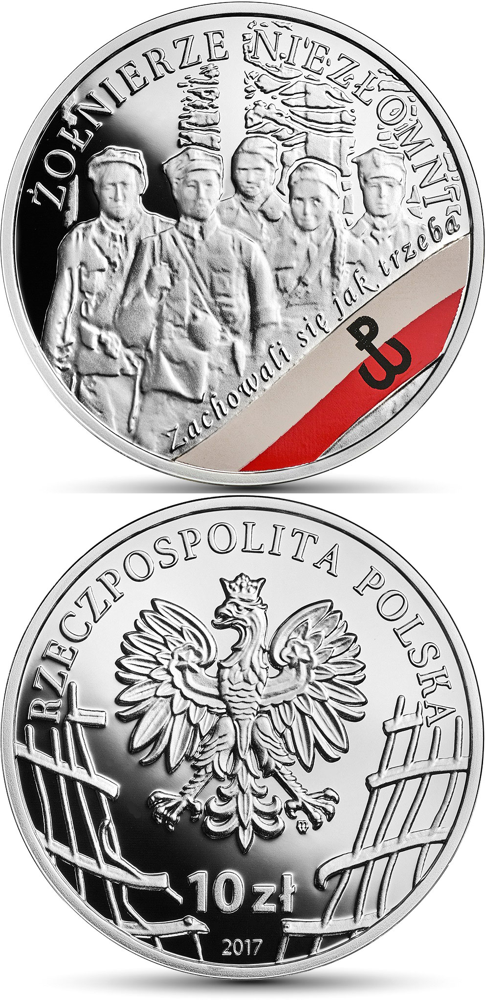 Image of 10 zloty coin - The Enduring Soldiers  | Poland 2017.  The Silver coin is of Proof quality.