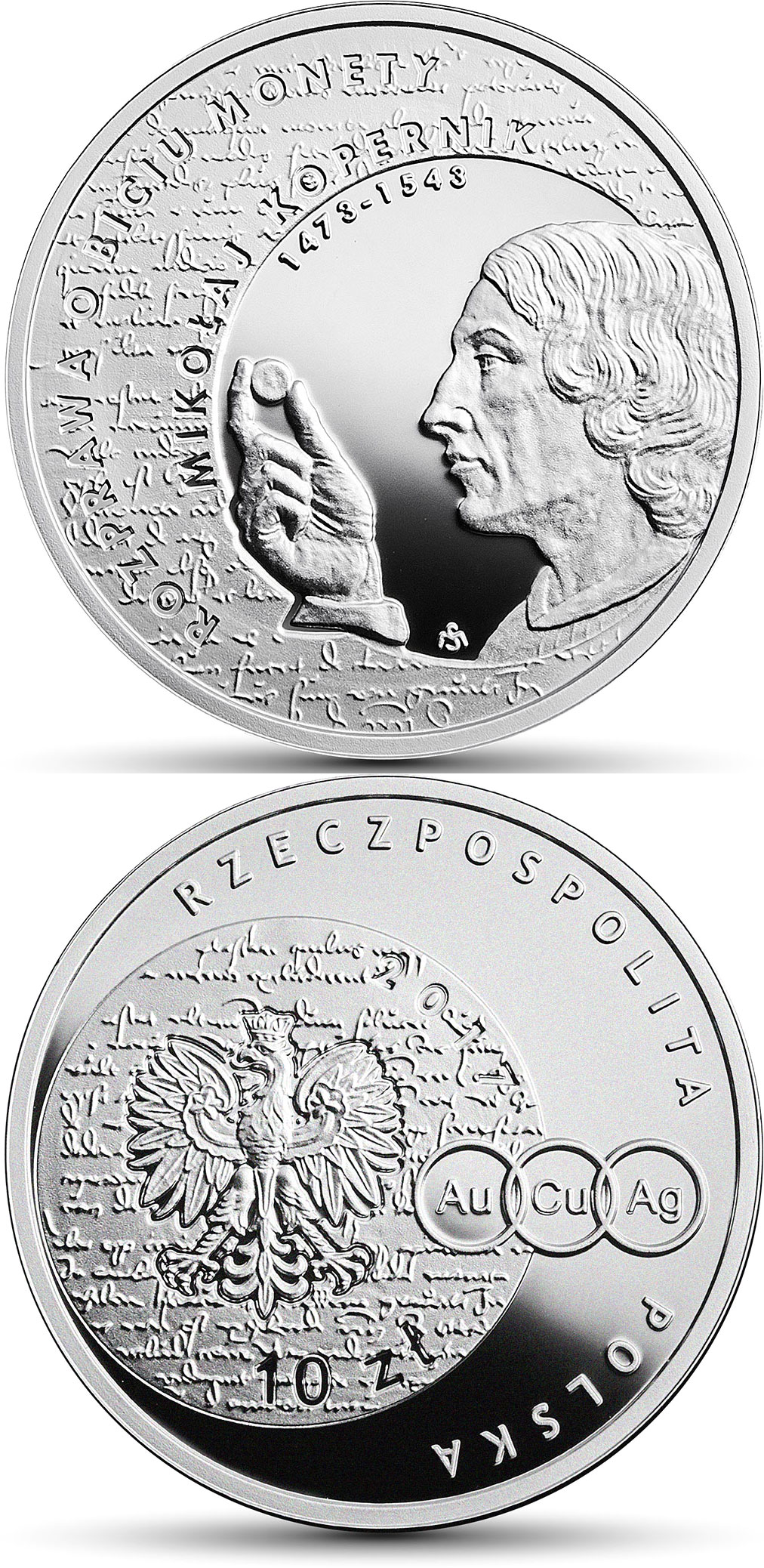 Image of 10 zloty coin - Nicolaus Copernicus  | Poland 2017.  The Silver coin is of Proof quality.