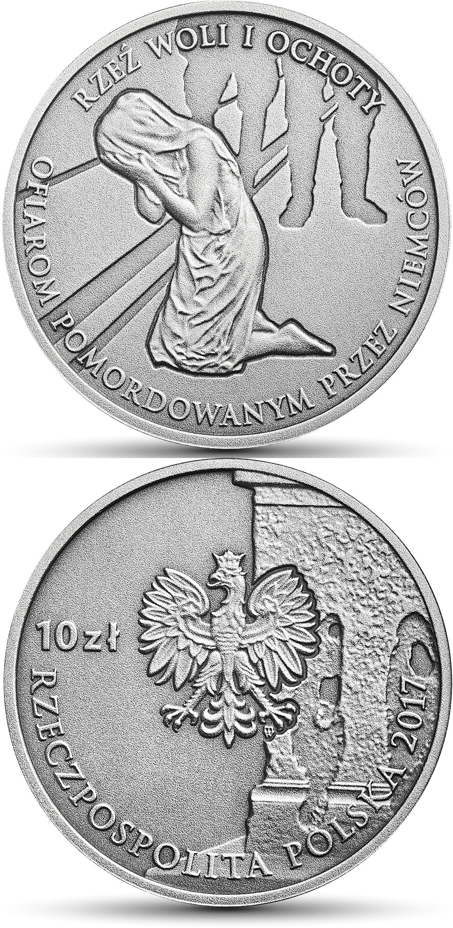 Image of 10 zloty coin - The Wola and Ochota Massacres  | Poland 2017.  The Silver coin is of Proof quality.