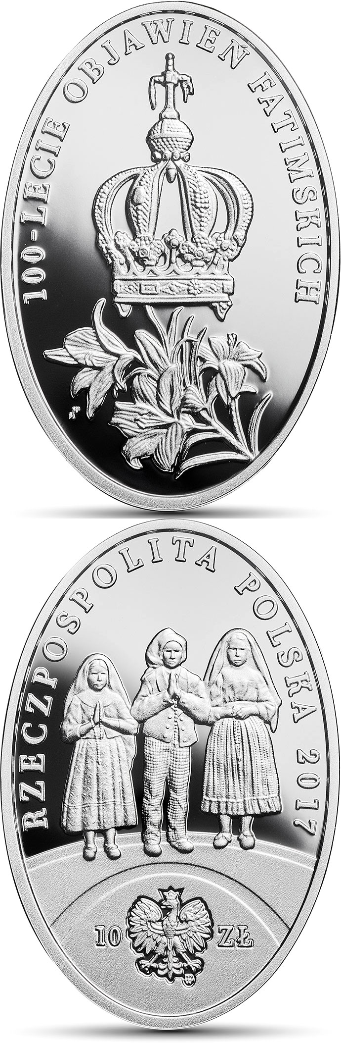 Image of 10 zloty coin - 100th Anniversary of the Apparitions of Fatima | Poland 2017.  The Silver coin is of Proof quality.