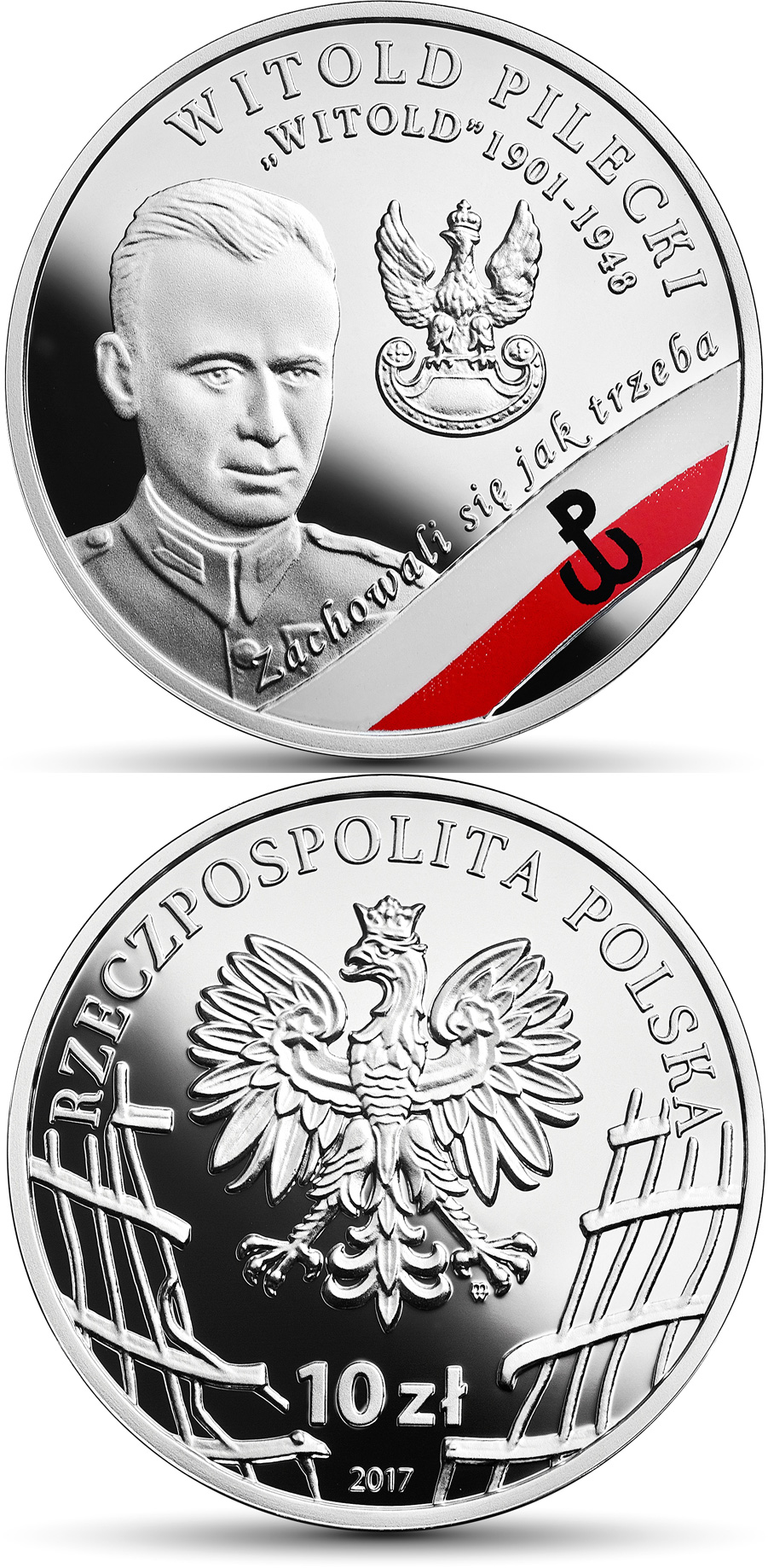 Image of 10 zloty coin - Witold Pilecki Witold | Poland 2017.  The Silver coin is of Proof quality.