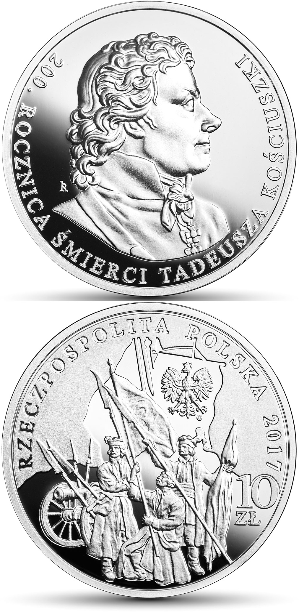 Image of 10 zloty coin - 200th Anniversary of the Death of Tadeusz Kościuszko | Poland 2017.  The Silver coin is of Proof quality.