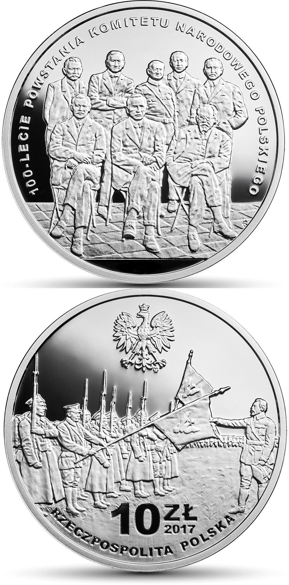 Image of 10 zloty coin - 100th Anniversary of the Polish National Committee  | Poland 2017.  The Silver coin is of Proof quality.