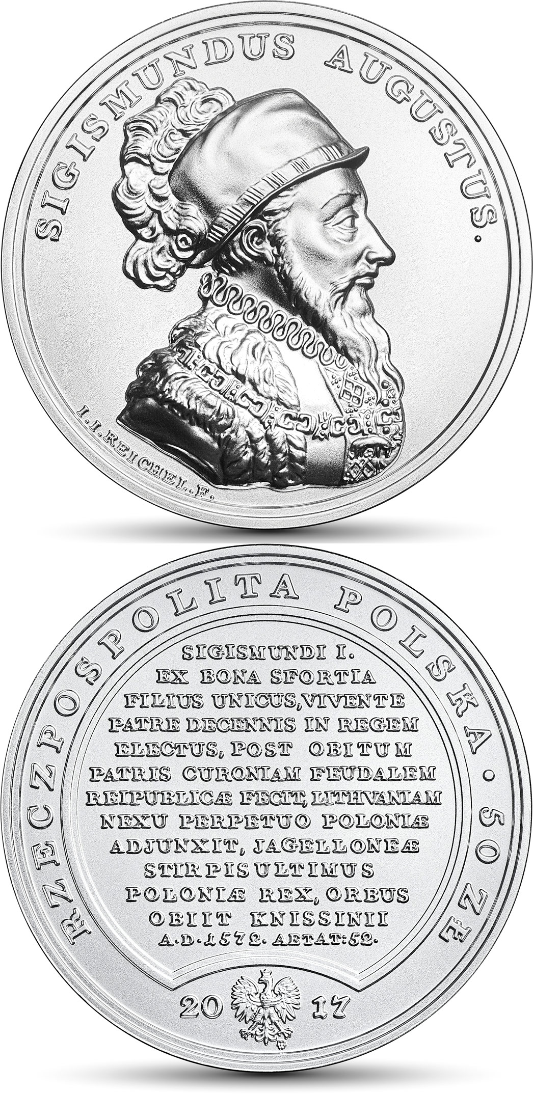 Image of 50 zloty coin - Sigismund Augustus | Poland 2017.  The Silver coin is of BU quality.