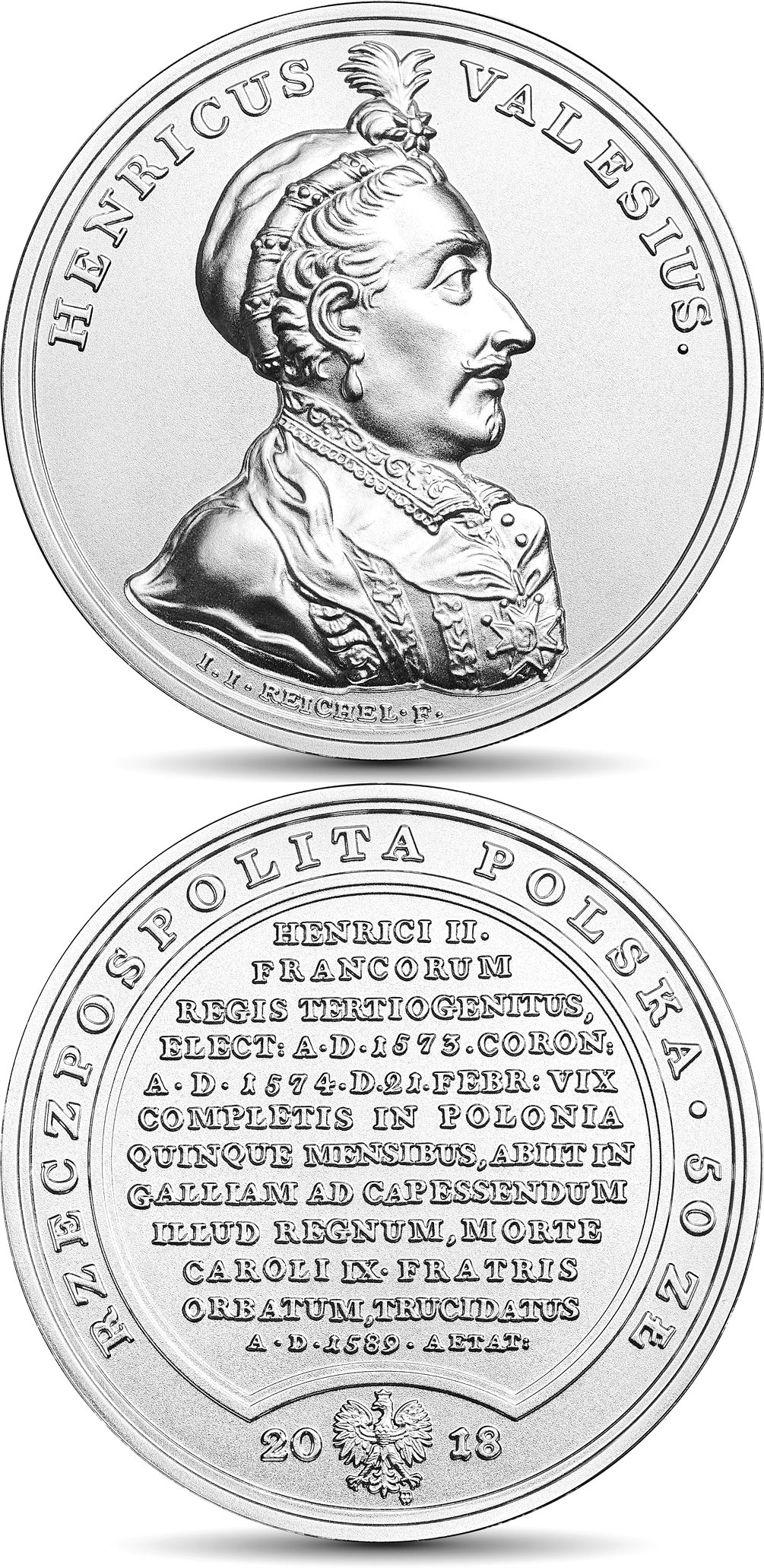 Image of 50 zloty coin - Henry Valois | Poland 2018.  The Silver coin is of BU quality.