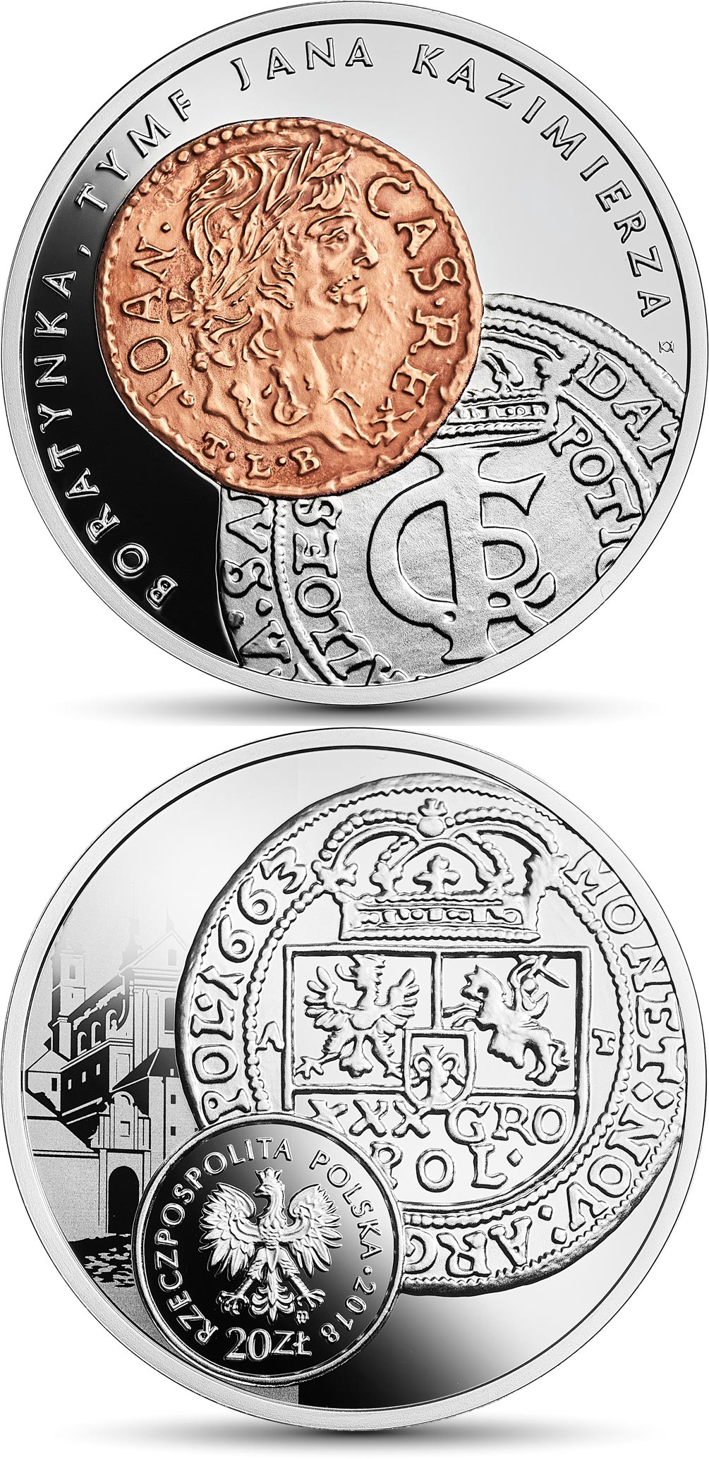Image of 20 zloty coin - boratynka, tymf of John Casimir Vas | Poland 2018.  The Silver coin is of Proof quality.