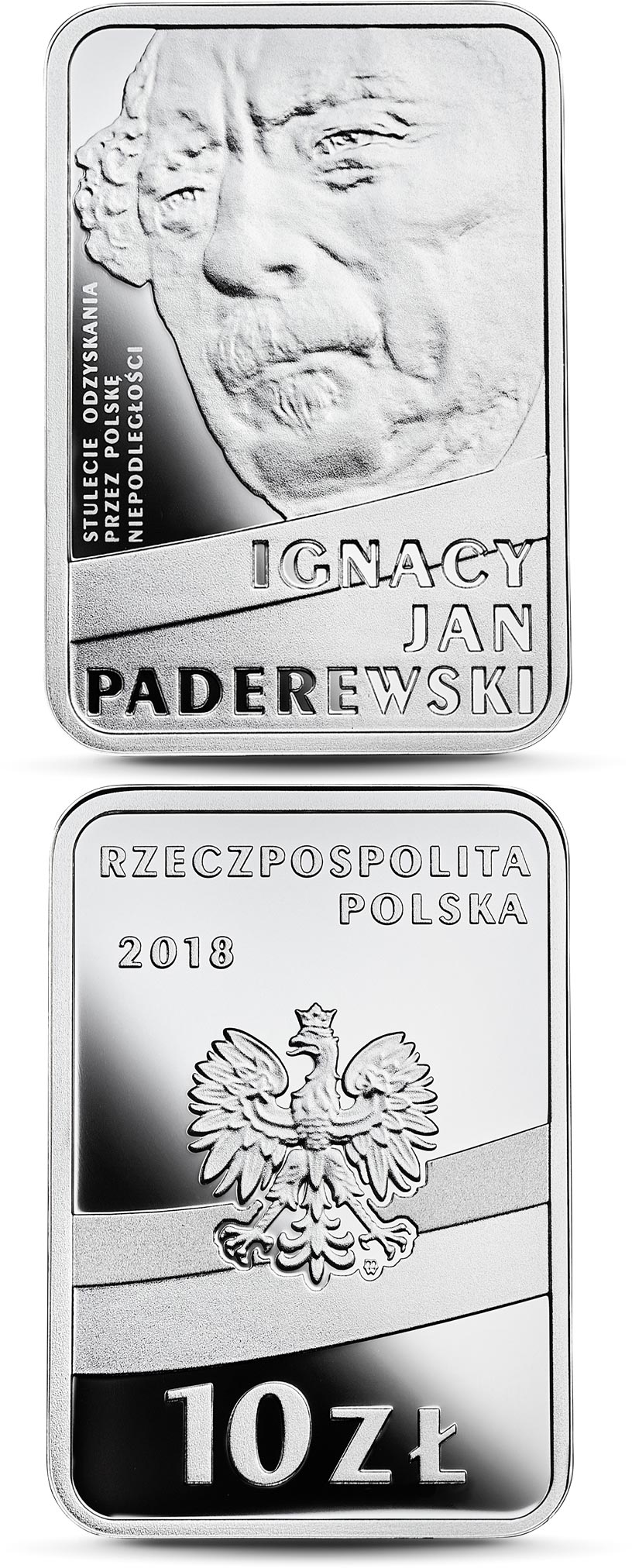 Image of 10 zloty coin - 100th Anniversary of Regaining Independence by Poland – Ignacy Jan Paderewski | Poland 2018.  The Silver coin is of Proof quality.