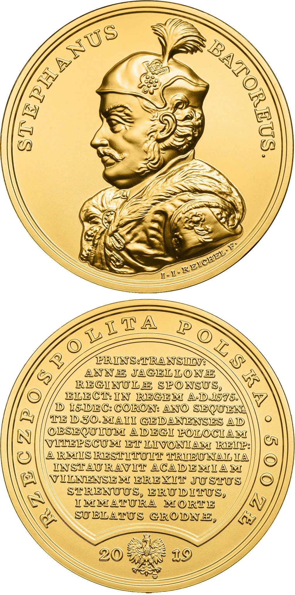Image of 500 zloty coin - Stephen Bathory | Poland 2019.  The Gold coin is of BU quality.