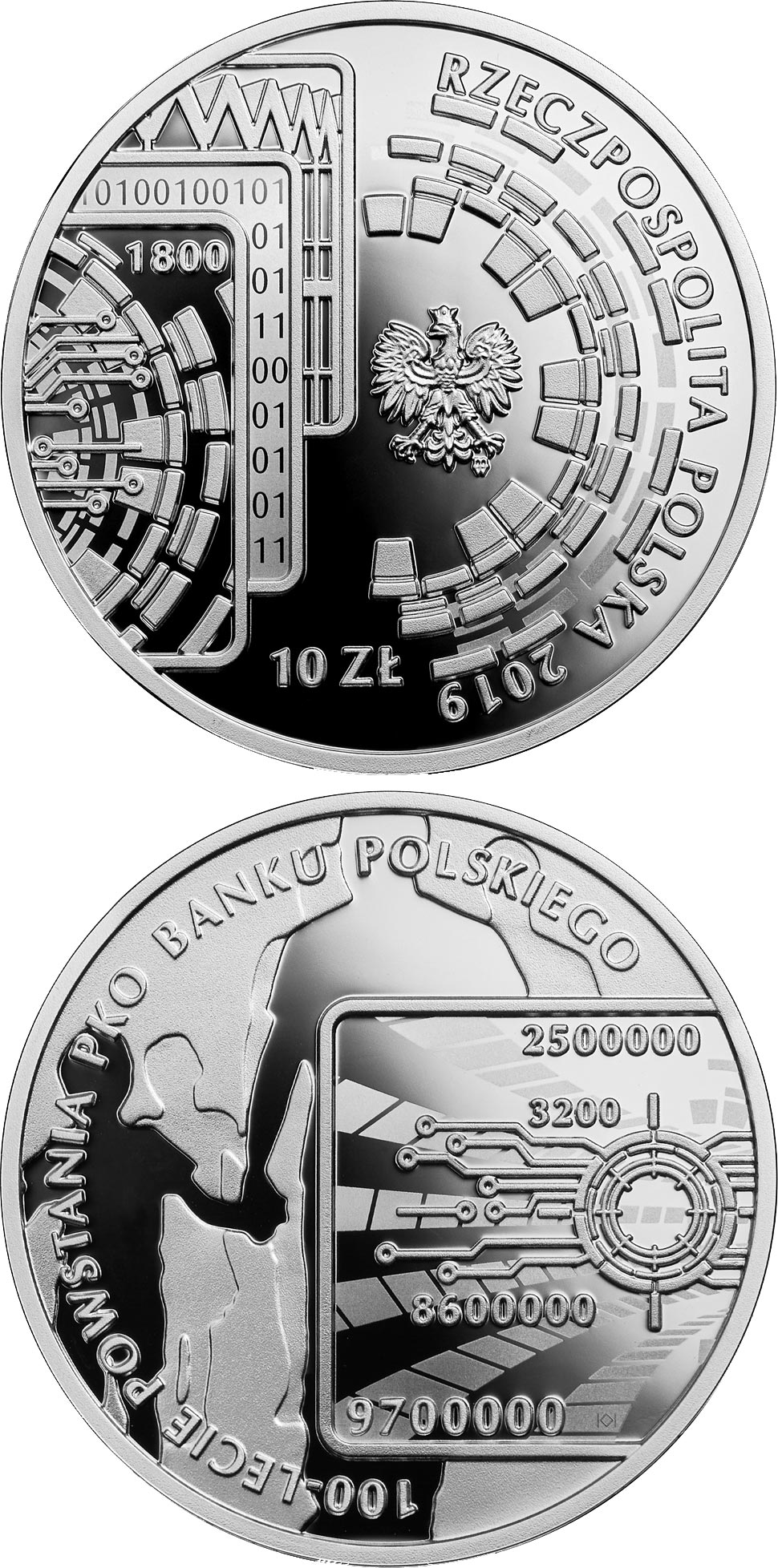 Image of 10 zloty coin - 100th Anniversary of PKO Bank Polski | Poland 2019.  The Silver coin is of Proof quality.