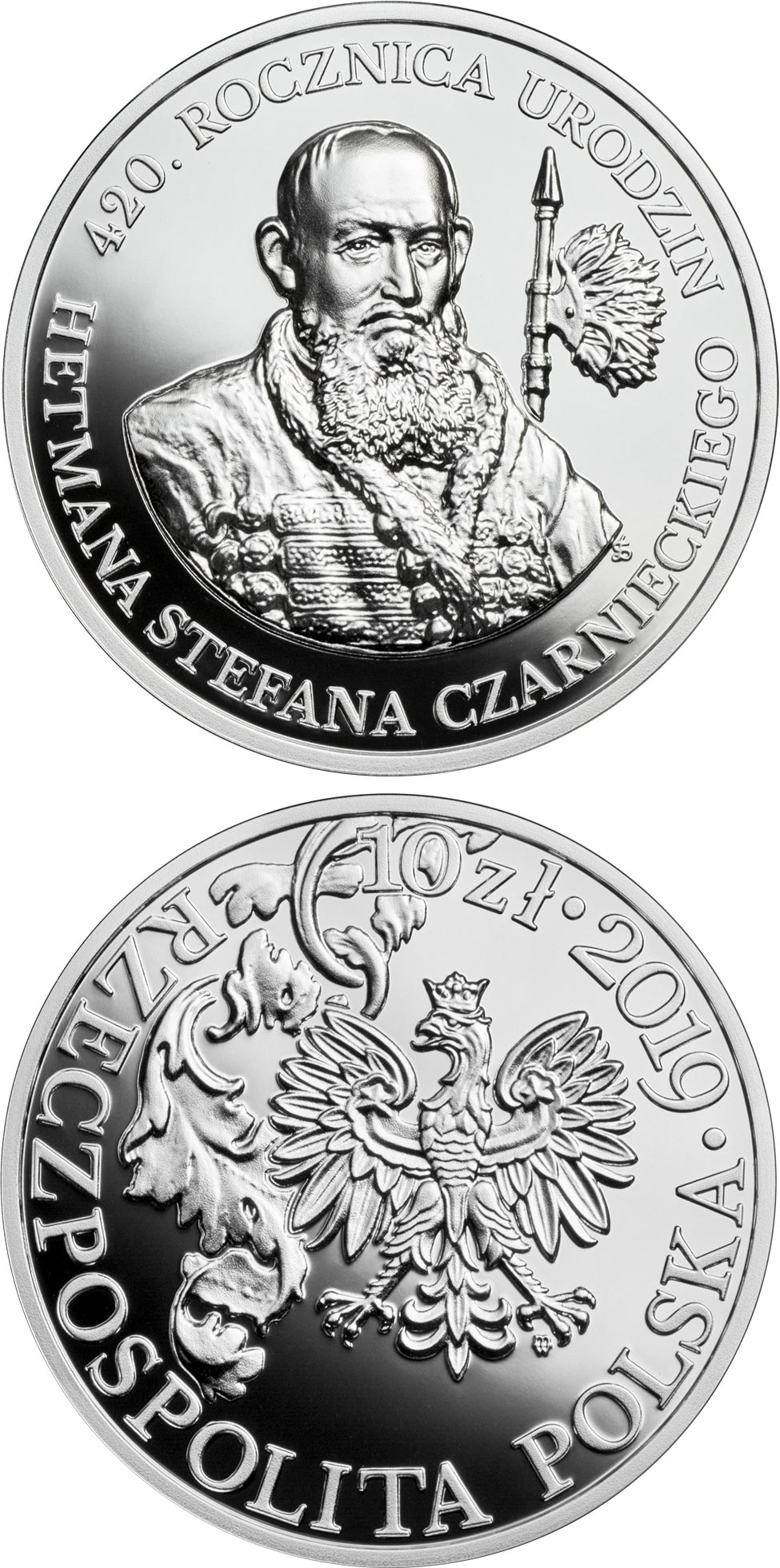 Image of 10 zloty coin - 420th Anniversary of the Birth of Hetman Stefan Czarniecki | Poland 2019.  The Silver coin is of Proof quality.