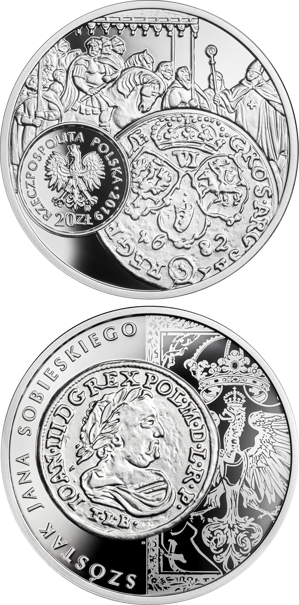 Image of 20 zloty coin - the szóstak (six grosz) of John III Sobieski | Poland 2019.  The Silver coin is of Proof quality.