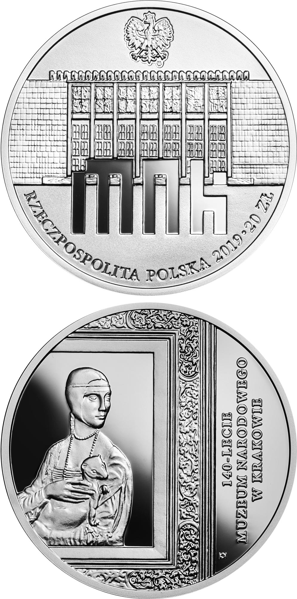Image of 20 zloty coin - 140th Anniversary of the National Museum in Kraków | Poland 2019.  The Silver coin is of Proof quality.