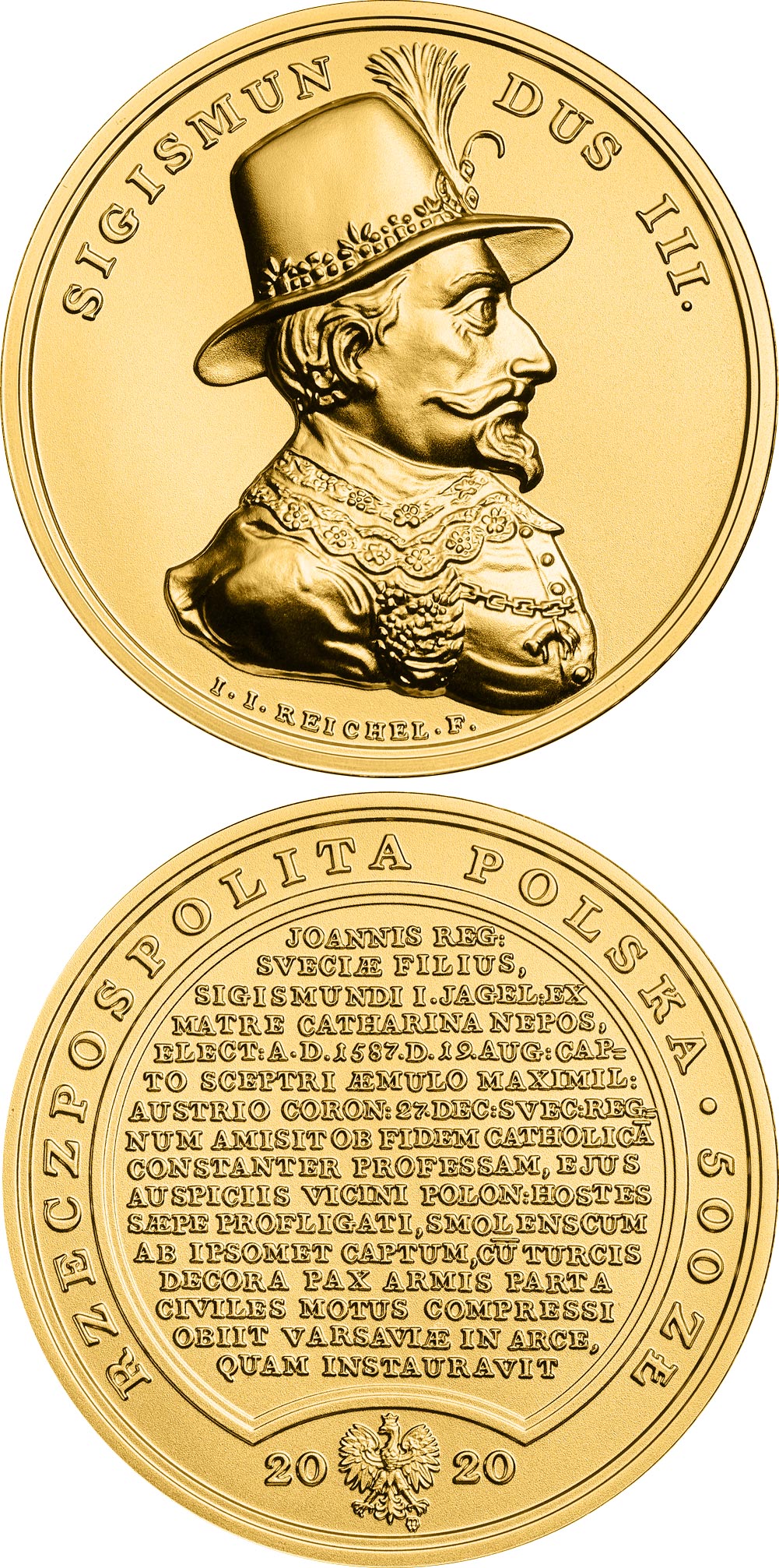 Image of 500 zloty coin - Sigismund Vasa | Poland 2020.  The Gold coin is of BU quality.