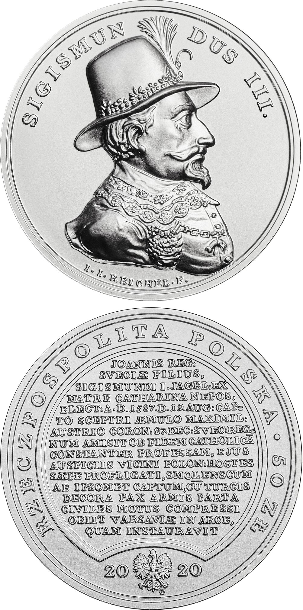 Image of 50 zloty coin - Sigismund Vasa | Poland 2020.  The Silver coin is of BU quality.
