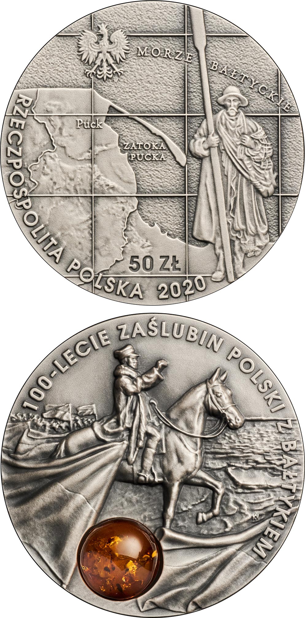 Image of 50 zloty coin - 100th Anniversary of Poland’s Wedding to the Baltic Sea | Poland 2020.  The Silver coin is of BU quality.