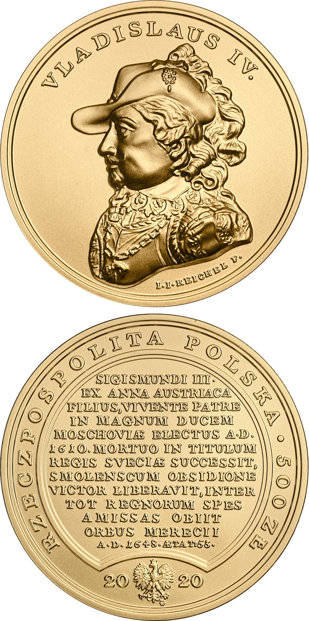 Image of 500 zloty coin - Ladislas Vasa | Poland 2020.  The Gold coin is of BU quality.