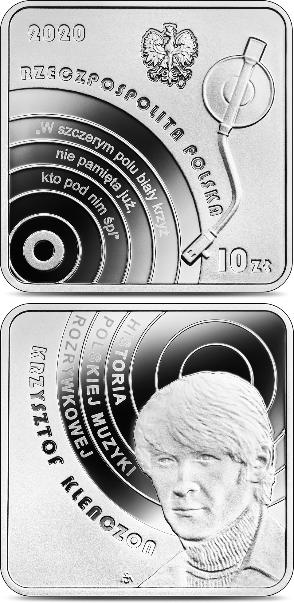 Image of 10 zloty coin - Krzysztof Klenczon | Poland 2020.  The Silver coin is of Proof quality.