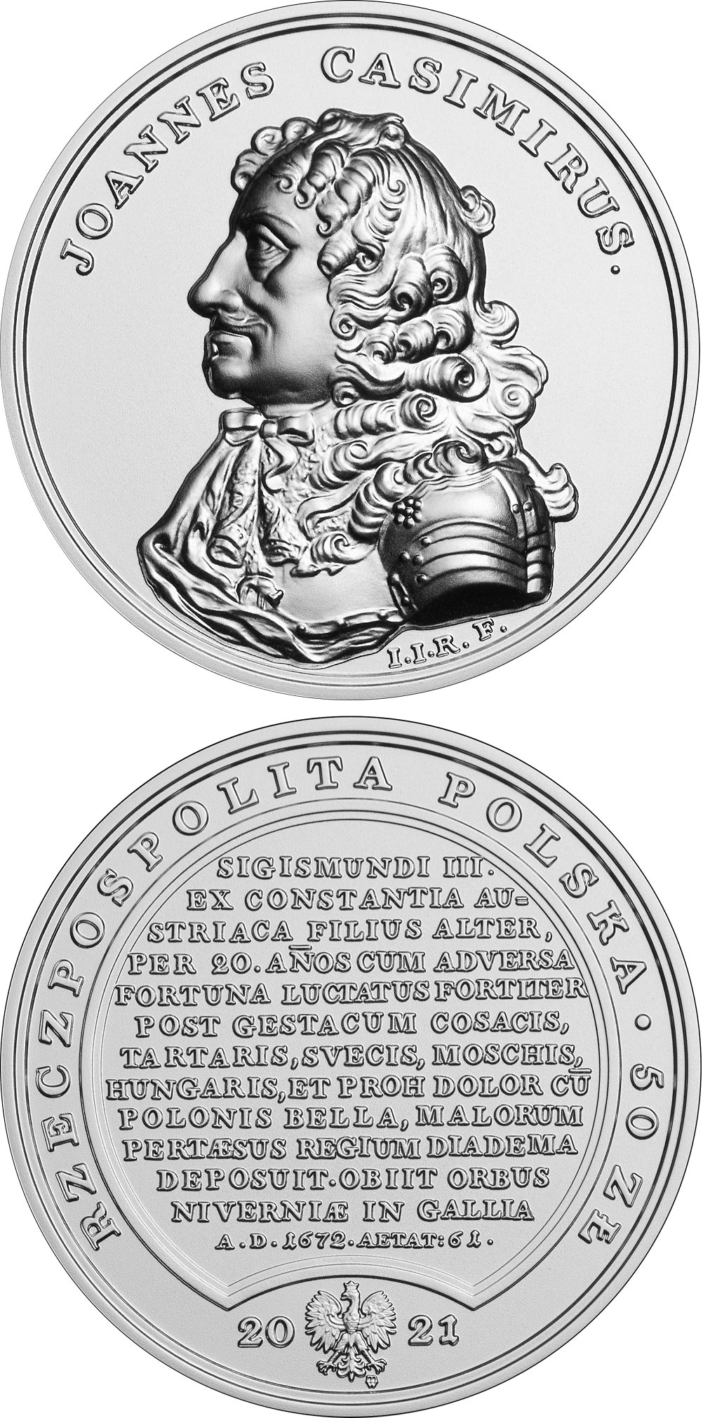 Image of 50 zloty coin - John Casimir Vasa | Poland 2021.  The Silver coin is of BU quality.