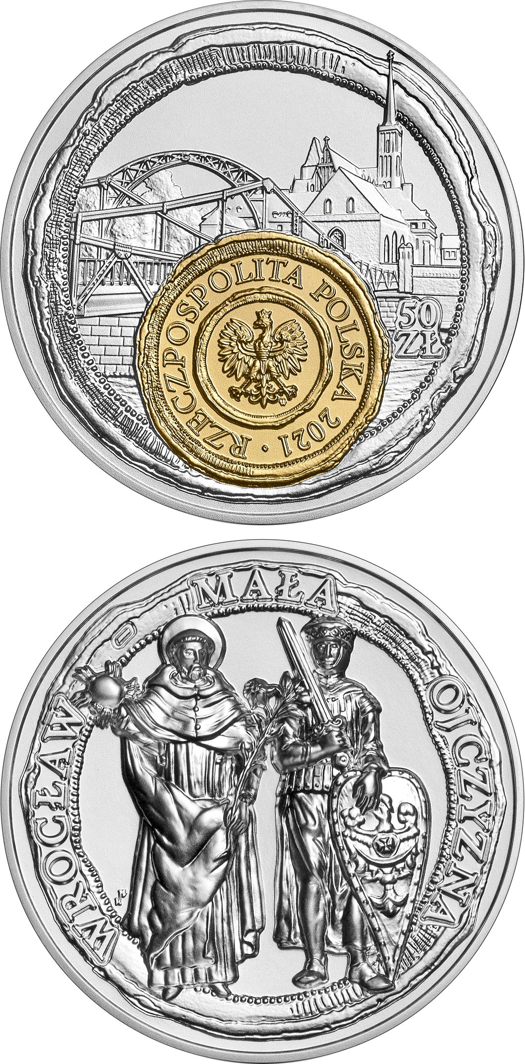 Image of 50 zloty coin - Wrocław – the Little Homeland | Poland 2021.  The Silver coin is of BU quality.