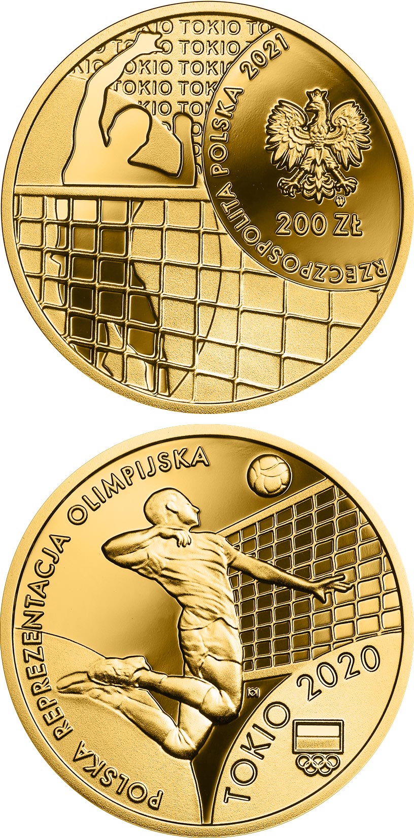 Image of 100 zloty coin - Polish Olympic Team – Tokyo 2020 | Poland 2021.  The Gold coin is of Proof quality.