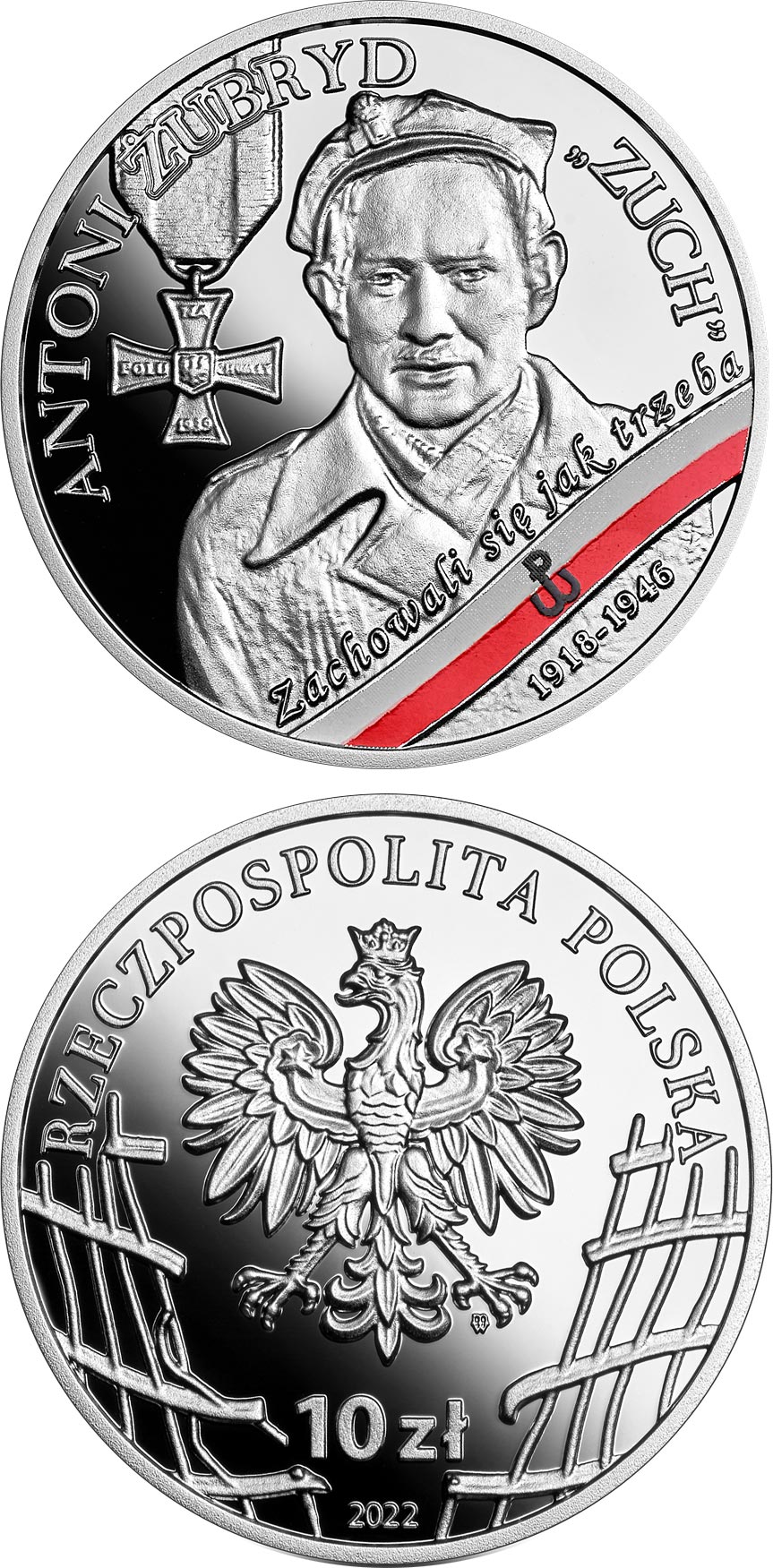 Image of 10 zloty coin - Antoni Żubryd - Zuch | Poland 2022.  The Silver coin is of Proof quality.