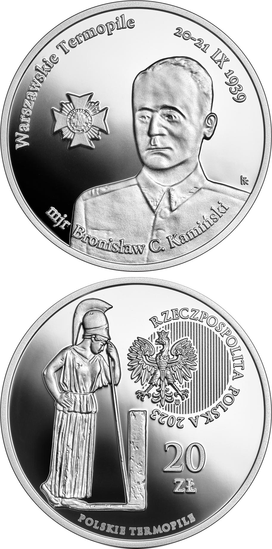 Image of 20 zloty coin - The Polish Thermopylae – The Warsaw Thermopylae | Poland 2023.  The Silver coin is of Proof quality.