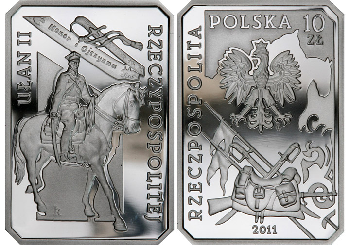 Image of 10 zloty coin - Uhlan of the Second Republic of Poland   | Poland 2011.  The Silver coin is of Proof quality.
