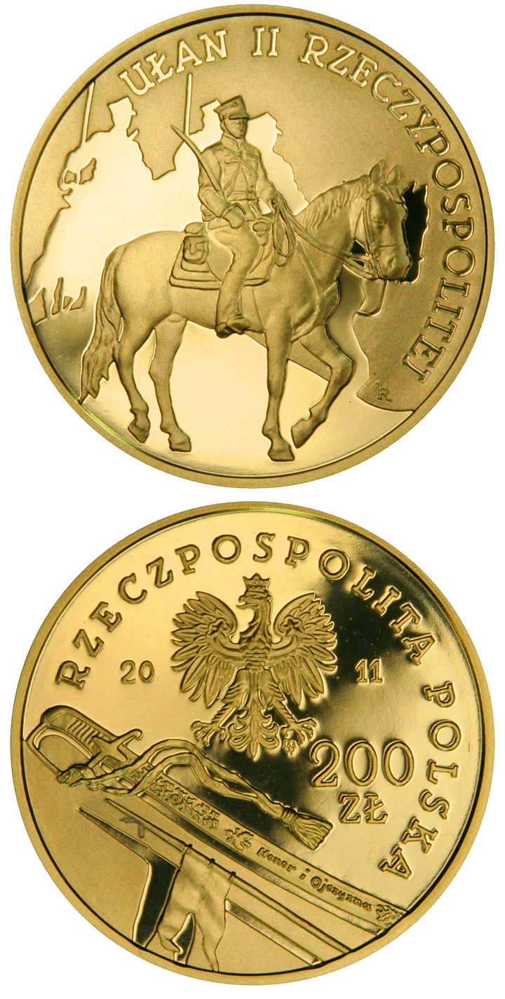 Image of 200 zloty coin - Uhlan of the Second Republic of Poland   | Poland 2011.  The Gold coin is of Proof quality.