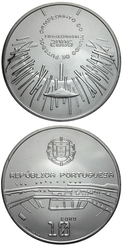 Image of 10 euro coin - XVIII. FIFA Football World Cup in Germany  | Portugal 2006.  The Silver coin is of Proof, UNC quality.