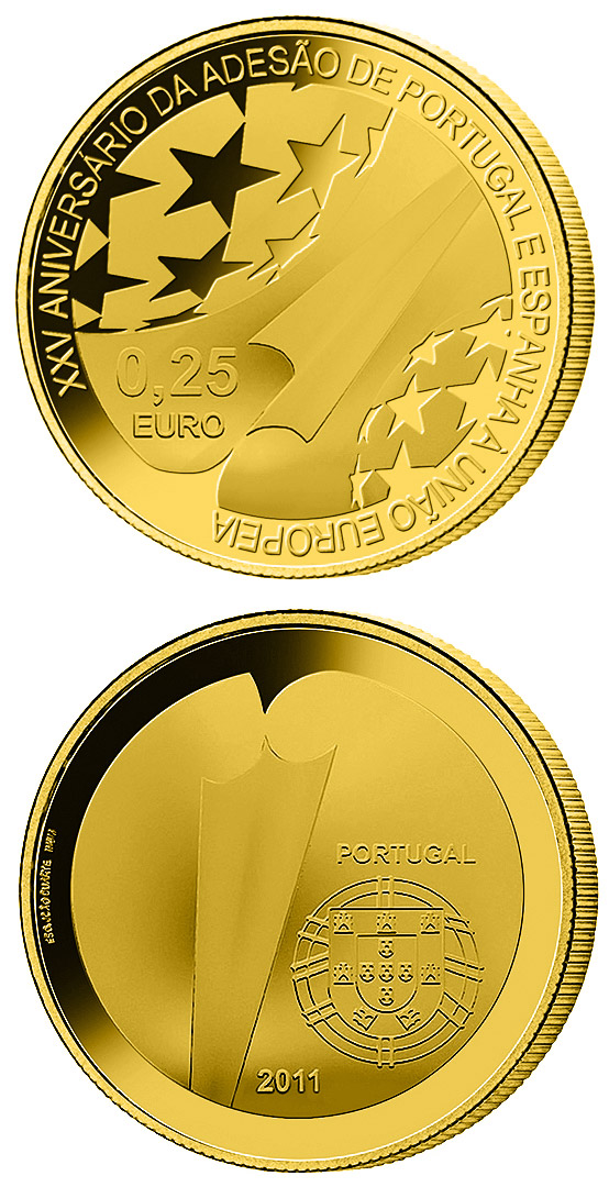Image of 0.25 euro coin - 25th Anniversary of the Accession of Spain and Portugal to the EU | Portugal 2011