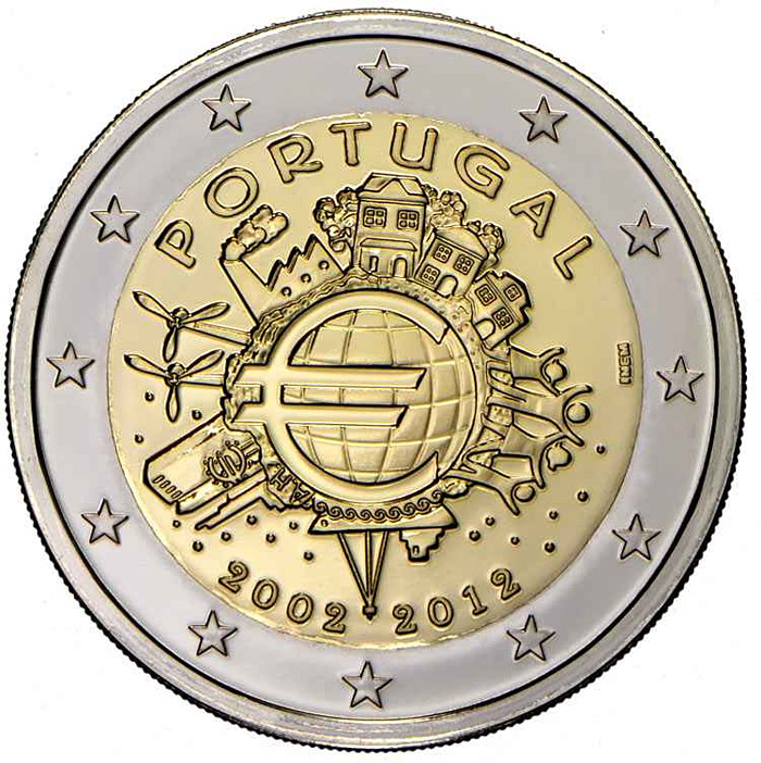Image of 2 euro coin - Ten years of Euro  | Portugal 2012